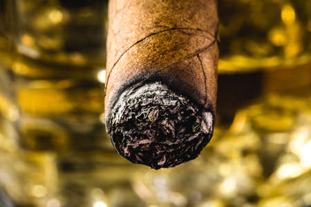 detail of cigar tip, macro photo. Smoking conceptの写真素材
