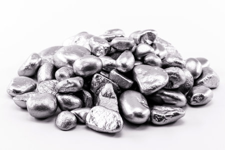 platinum nuggets, isolated. Precious metal known as another white, luxury concept.の写真素材