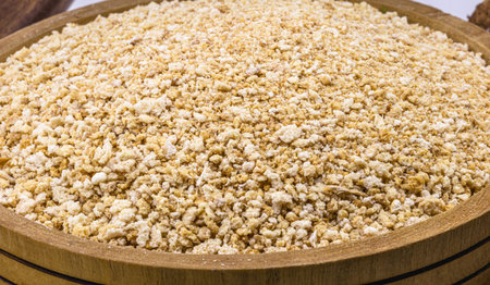 ground flour and Brazilian manioc toast, isolated white background