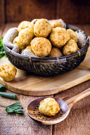 dumpling made of fried rice, with spices, garlic and salt. Croquette typical of Brazilian cuisineの写真素材