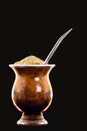 hot chimarrÃ£o, with isolated black background, typical drink from Brazilの写真素材