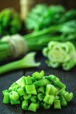 sliced â€‹â€‹celery, healthy cooking ingredient, sliced â€‹â€‹vegetable pieces