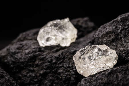rough diamonds in coal mine, precious petdas mining conceptの写真素材