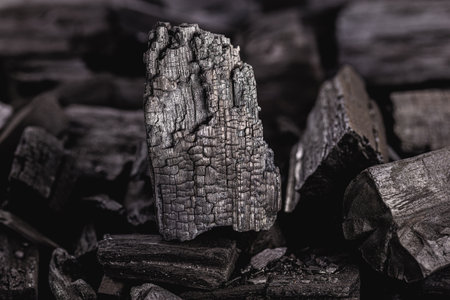 pieces of charcoal, charcoal mine, spot focusの写真素材
