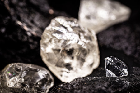 diamond mine with rough and cut stones, diamond mining conceptの写真素材