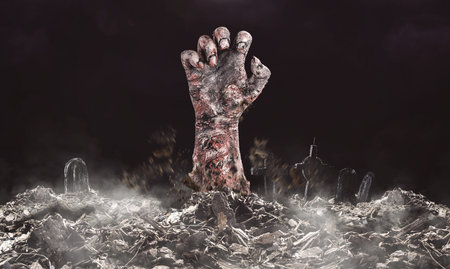 Realistic zombie hand coming out of the pit, theme for halloween, days of the wild or day of the...