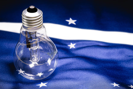 cracked and burnt vintage light bulb over brazil flag texture, concept of energy crisis and...