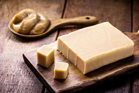Diced homemade dulce de leche, typical Brazilian and Argentinean sweetsの写真素材