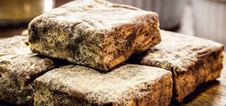 Brazilian sweet called "Italian straw", made with chocolate, cornstarch cookies, dulce de leche, cocoa and sugar.の写真素材
