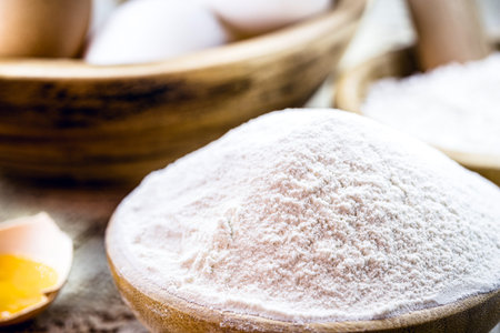 homemade flour with powdered eggshell, rest of food reused in a healthy wayの写真素材