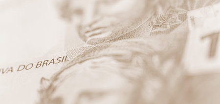 details of real banknote, brazil money, spot focus, brazilian economy concept or paper money