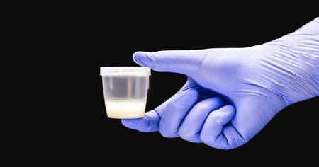 hand using Nitrile glove for male semen or sperm collection, semen donation concept