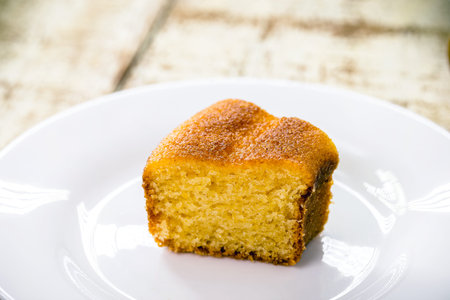small slice of cornmeal cake, typical Brazilian rural cake made with corn flour