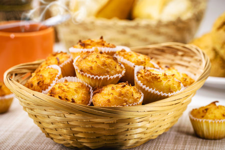 Queijadinha or queijada, homemade sweet baked from bakery and traditional confectionery from Brazil...