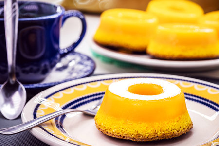 quindim or Brisa do Lis, typical sweet from Brazil and Portugal, made with egg yolks, almonds or...