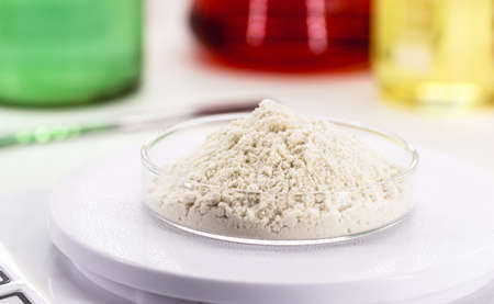coloring pigments, colored iron oxide, in petri dish, laboratory, precision balance, industrial useの写真素材