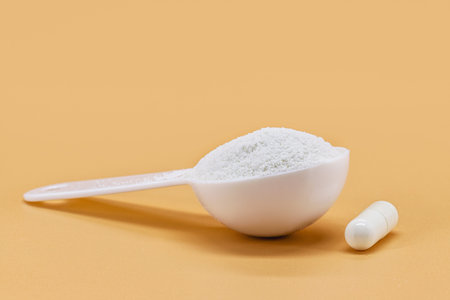 Collagen spoon and pills, protein responsible for ensuring firmness and elasticity to the skin....