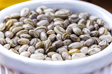 pot with brazilian beans, carioca beans ready to cook, macro photography
