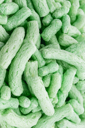 polyestro styrofoam flakes, biodegradable peanuts for packaging . isolated white backgroundの写真素材