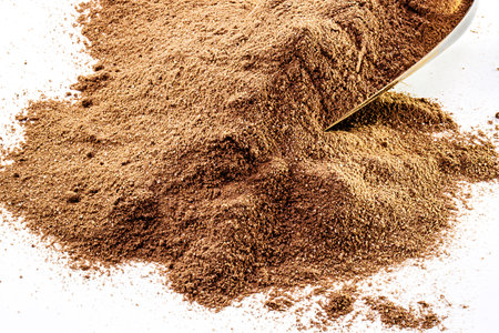 construction sand, refined construction sand used in works and construction in general, isolated white backgroundの写真素材