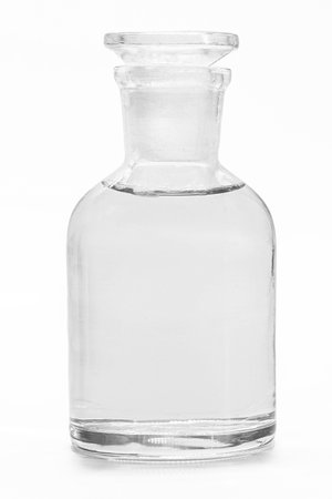 Liquid pesticide Diethyltoluamide DEET 99% TC for mosquito repellent, in reagent bottle. Chemical used for poison, repellents and pesticidesの写真素材