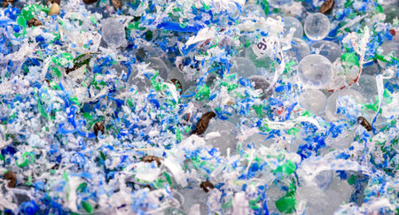 traces of plastic and microplastic, main pollutant of the oceans, solid particles based on polymers,...