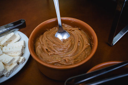 dulce de leche, sweet from Minas Gerais, Self service, restaurant food by the kilo, served in Brazil, with typical Brazilian foodsの写真素材
