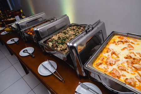 Self service, restaurant food by the kilo, served in Brazil, with typical Brazilian foods