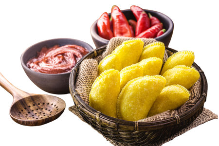 fried corn flour pastry, isolated white background, copy space