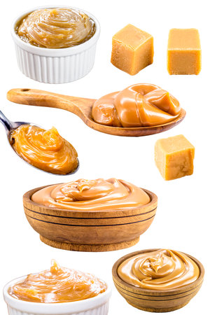dulce de leche composite, Brazilian sweet made with condensed milk, used as a filling for cakes, isolated white backgroundの写真素材