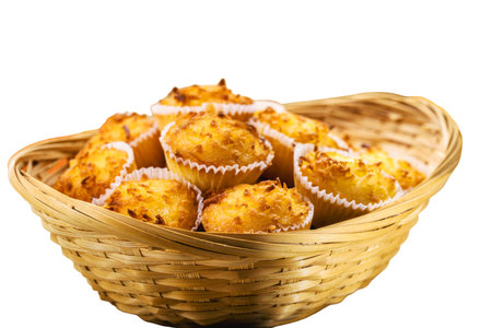 Typical sweet from Brazil and Portugal, called queijadinha or queijada. Homemade dessert, pastry from bakery or traditional confectioneryの写真素材