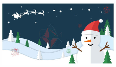 snowman and winter landscape with christmas theme vector art illustrationのイラスト素材