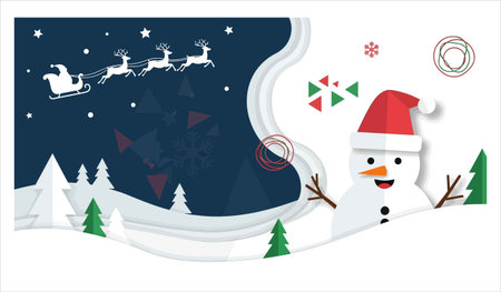 Merry Christmas and Happy New Year background with snowman, vector illustration.のイラスト素材