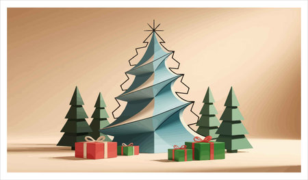 Christmas tree with gift boxes and pine trees. Vector illustration. Eps 10のイラスト素材
