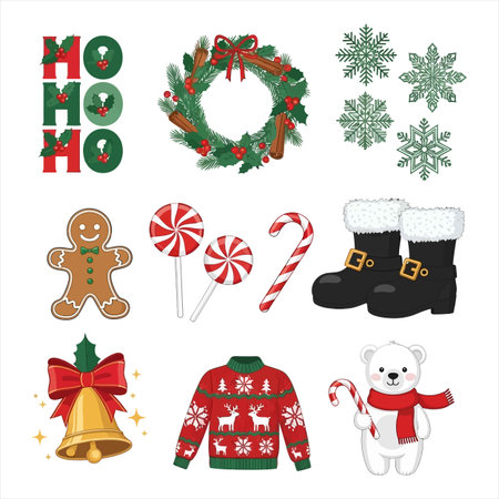 Set of Christmas elements on white background. Vector illustration. EPS 10のイラスト素材