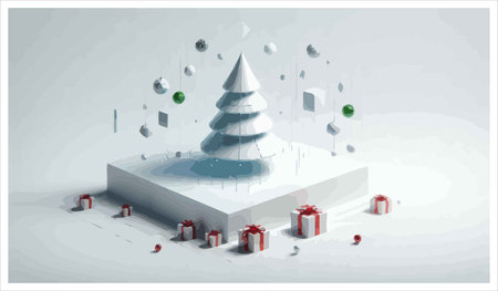 Christmas tree with gifts on a white background. 3d illustration.のイラスト素材