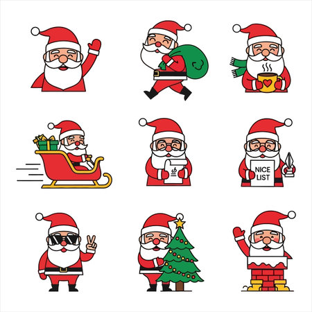 Santa Claus icon set. Cartoon Santa Claus vector illustration. Santa Claus vector icon setのイラスト素材