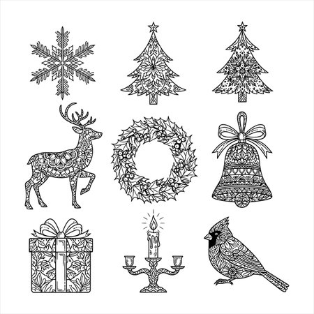 Christmas and New Year hand drawn doodle elements. Vector illustration.のイラスト素材