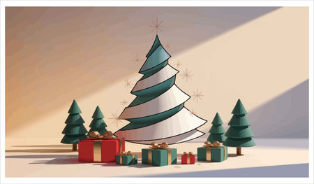 Christmas tree and gifts in the room. Vector illustration for your designのイラスト素材
