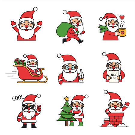 Set of Santa Claus and other Christmas characters. Vector illustration in cartoon style.のイラスト素材