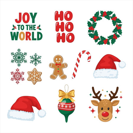 Christmas and New Year Icons Set. Vector Illustration on White Backgroundのイラスト素材