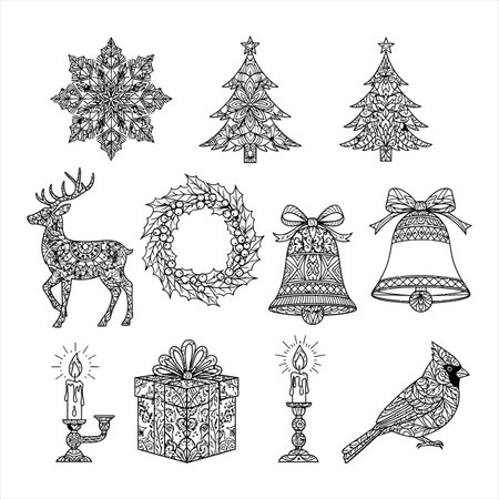 Christmas and New Year hand drawn doodles set. Vector illustration.のイラスト素材