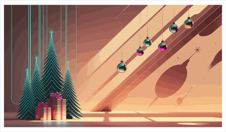 Christmas tree with baubles. Vector illustration in retro style.のイラスト素材