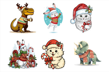 Set of cute cartoon characters for New Year and Christmas. Vector illustrationのイラスト素材