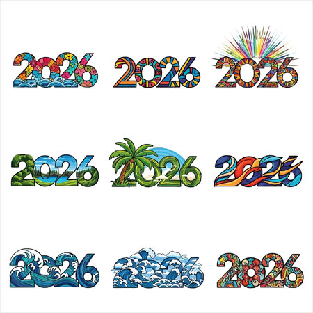 Set of stylized New Year's design elements. Vector illustration.のイラスト素材