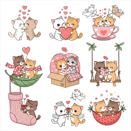 Cute cartoon cats in love. Valentines day vector illustration.のイラスト素材