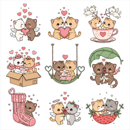 Set of cute animals in love. Cartoon vector illustration. Valentine's day.のイラスト素材