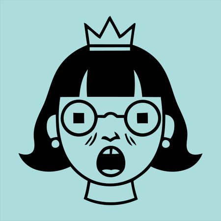 angry woman with crown and glasses, vector illustration in flat styleのイラスト素材