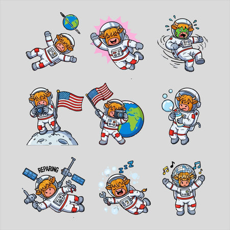 Astronaut doodle set. Hand drawn vector illustration.のイラスト素材