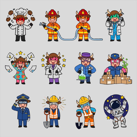 Cartoon fireman and fireman characters. Set of vector illustrations.のイラスト素材